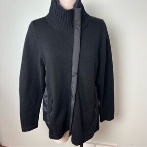 Eileen Fisher Merino Wool Knit Jacket with Quilted Panels Black 1X